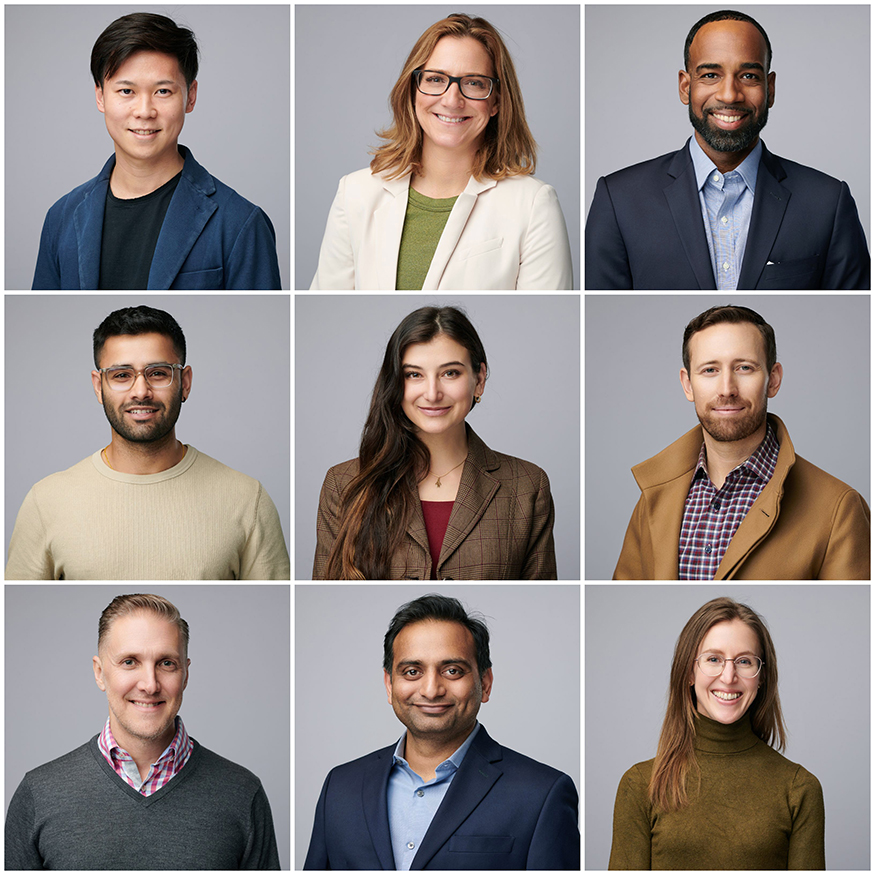 A grid of professional corporate headshots produced at event booths